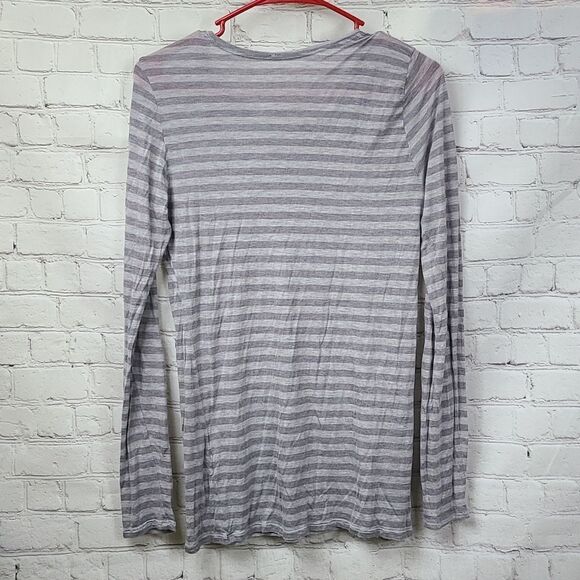 Eileen Fisher Women Super Soft Micro Modal Long Sleeve Tee Gray Stripe Knit Top - Picture 4 of 9